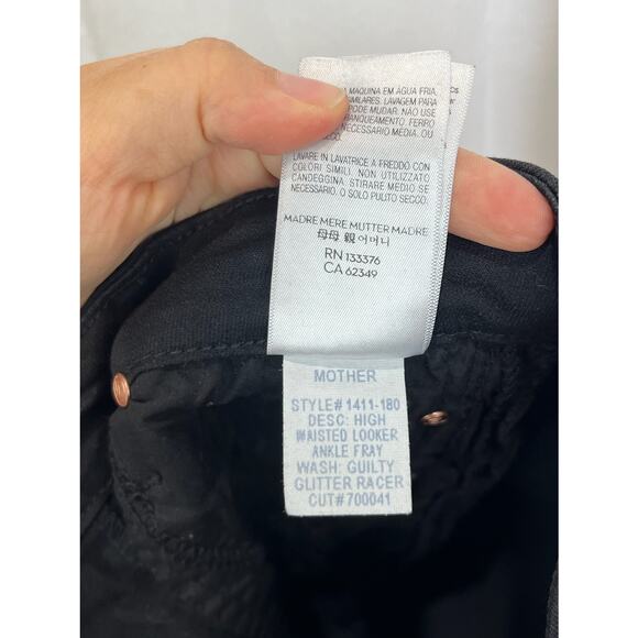 MOTHER  Size 26 High Waisted Looker Ankle Fray Jeans Guilty Glitter Racer Black - Picture 11 of 11